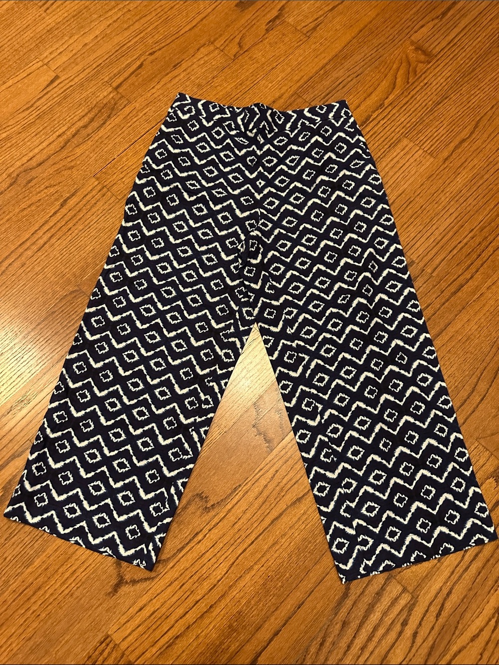 LOFT Navy and White Geometric Cropped Wide-Leg Pants